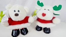 Soft Dreams White Christmas Moose Bear 6-7" inch Plush LOT Red Santa suits