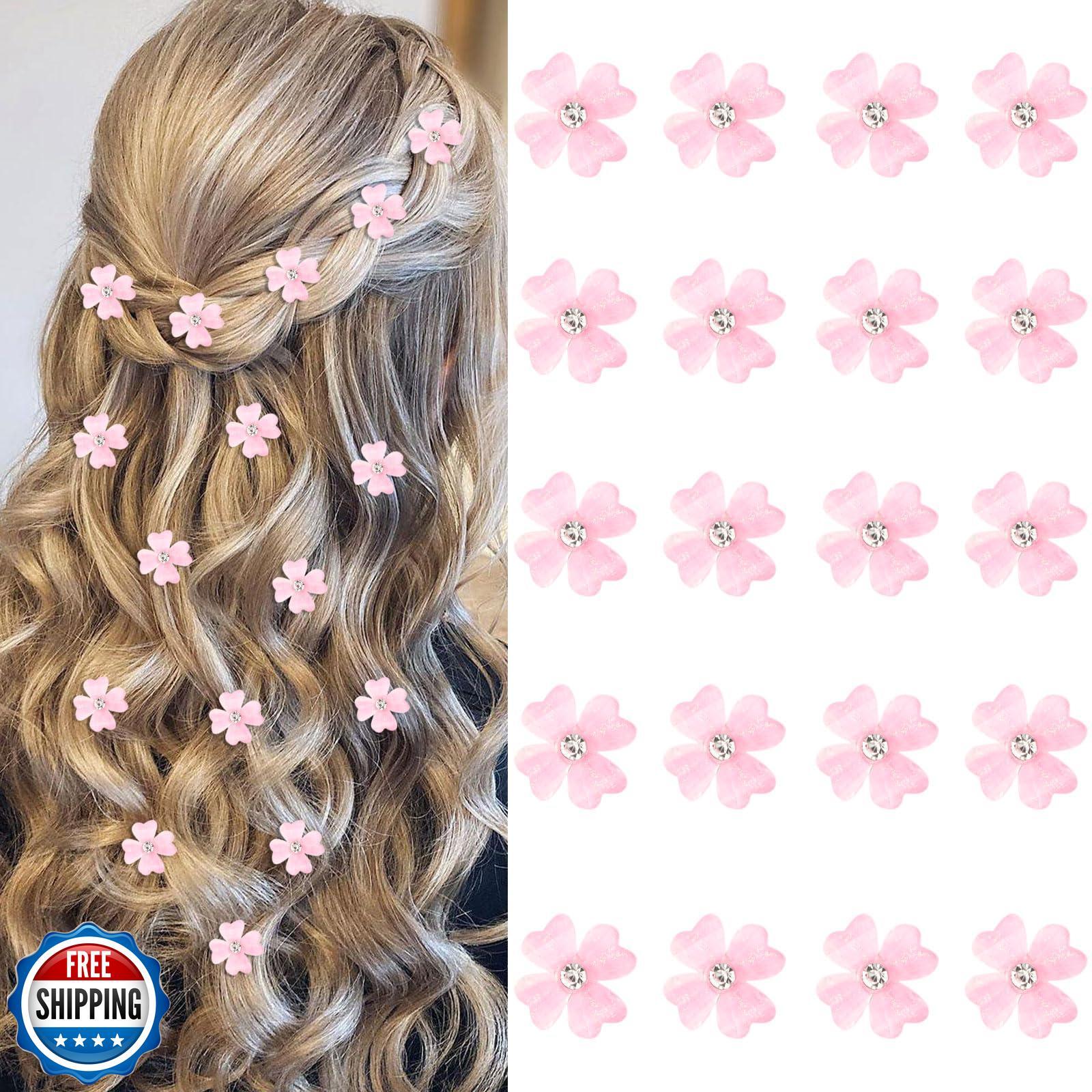 YISSION 20Pcs Mini Pink Flower Rhinestone Hair Clips Cute Deco Pins