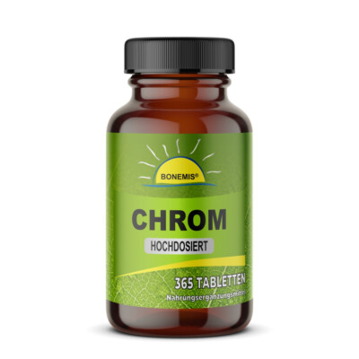 Chrom, 365 hochdosierte vegane Tabletten à 250 mcg, ohne Zusätze, Bonemis 