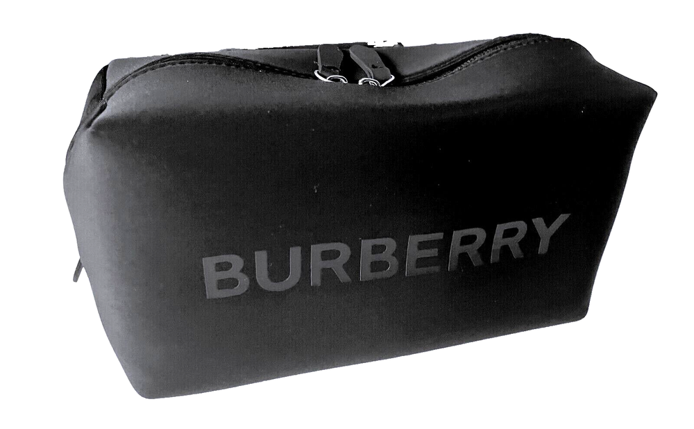 Burberry Logo Toiletry Bag Clutch Cosmetic Pouch Travel Case Black NWT