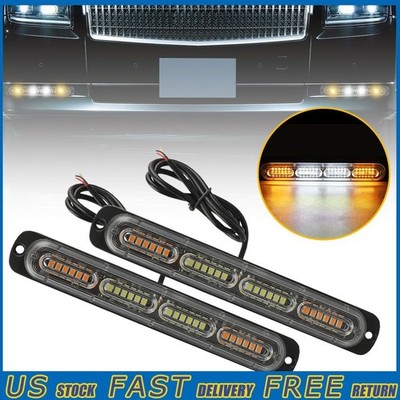 2 White Amber Dual Color LED Car Truck Warning Hazard Flash Strobe Light Bar EAX