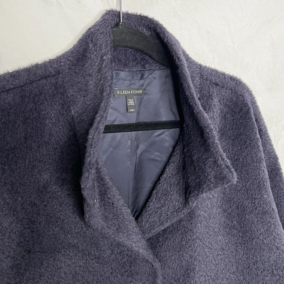$698 ABRIGO BOLSILLO EILEEN FISHER NOCTURNO ESQUILADO SURI ALPACA CUELLO ALTO TALLA M Foto 2 de 4