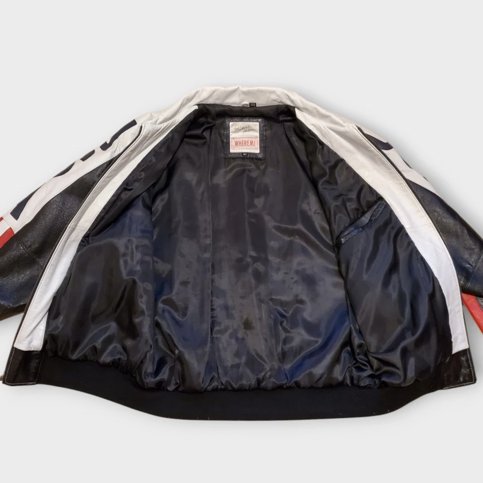 Michael Hoban Vintage WhereMi Leather Bomber USA Flag Jacket Mens Size XL 1990s - Image 3 of 4