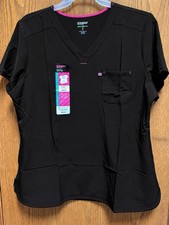 ScrubStar Women's V-Neck Nurses/HealthCare Scrub Top Pockets BLACK Pink XL 1X