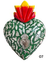 HANDMADE  MILAGROS WOOD SACRED HEART  , MEXICAN FOLK ART  , 10" X 7.5",  07