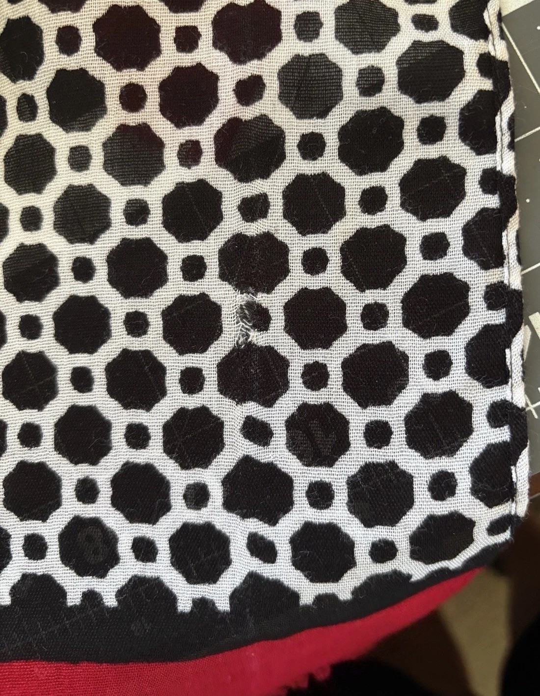 Vintage Black White Red Long Rectangular Scarf or… - image 6