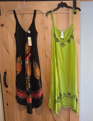 New! Lot of 2 Cute Options Boho Dress Free Size Green Parrot Sleeveless NWT