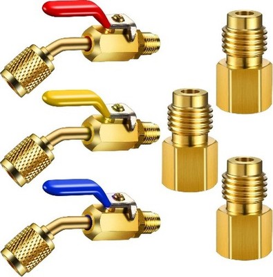6 Pieces Air Conditioning Refrigerant Angled Compact Ball Valve 1/4 Inch for AC