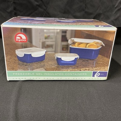 Igloo Freezable Gel Insulated Containers 6 Piece Set Blue With White Lids