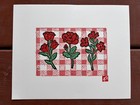 Original Red Florals 1 Linocut Print By Alannah Dyer- Acrylic 8x10 in. Nature — photo 2