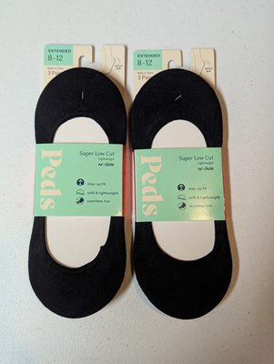 #ad 6 Pairs Peds Women#x27;s Size 8 12 Extended Super Low Cut Lightweight Socks Black $12.99