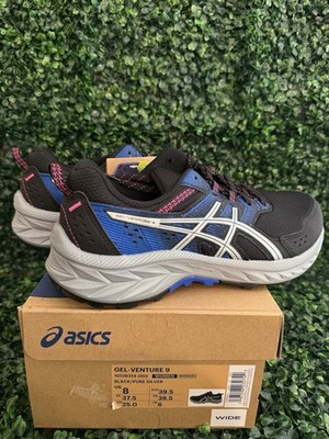 Asics Gel-Venture 9 Running Sneakers Women's Black Blue Lace-Up Low Top - 8 WIDE