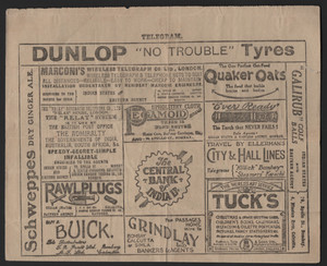 INDIA;  Telegram advertising GALIRUB Golf Balls, Dunlop Tires, Buicks, etc.
