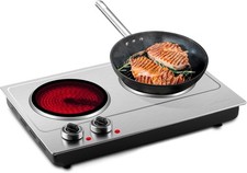 CUSIMAX Infrarotkochplatte 2er Set Edelstahl Thermostat