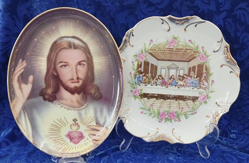 Jesus Christ Plate Sacred Heart Japan Last Supper Marians Scalloped Gold Vintage