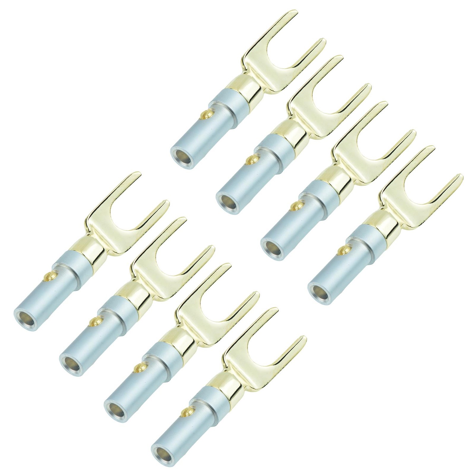 8 x 24k Gold Plated Angled Fork Spade Speaker Cable Terminals