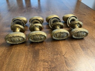 Ornate Oval Brass Rooster Door Knobs Complete Set Of 4 Early 1900’s Hotel RARE