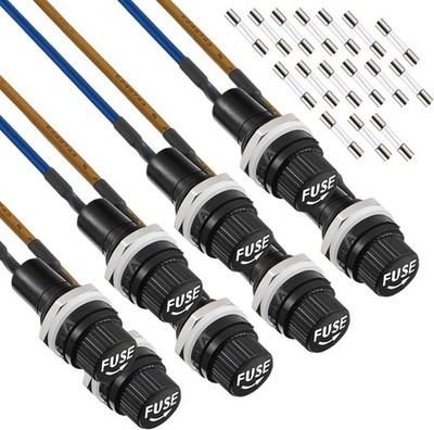 6x30mm schwarz Schraubverschluss Sicherungshalter 250 VAC 10 A 125 VAC 15 A mit vorgelötetem W