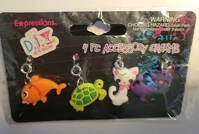 Expressions 4pk Accessory Charms*Fish*Turtle*White Cat*Poodle* 1/ Inch