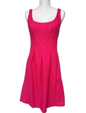Hot Pink Sleeveless Textured Fit & Flare Dress 4 Nine West Travel Comfort