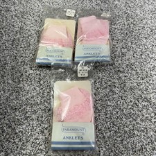 Paramount Anklet Socks Girls Size 6-7.5 Pink Lace Trim Nylon Lot of 3 732 NIP