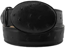 Western Cowboy Leather Belt Ostrich Quill Print Black Rodeo Buckle Cinto