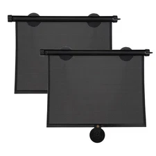 2pcs 18"x 16" Retractable Roller Sunshade with Suction Cups for Cars, Black