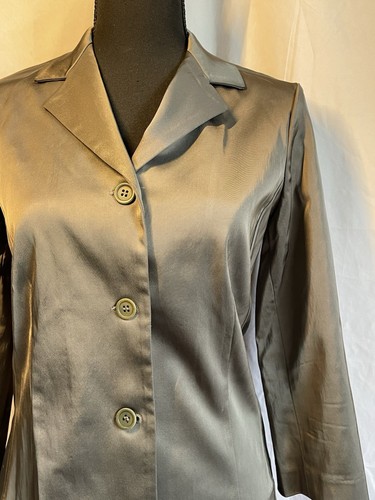 Theory Women’s Blazer Silver Gray Shimmer Medium Petite Business Career - Picture 2 of 16