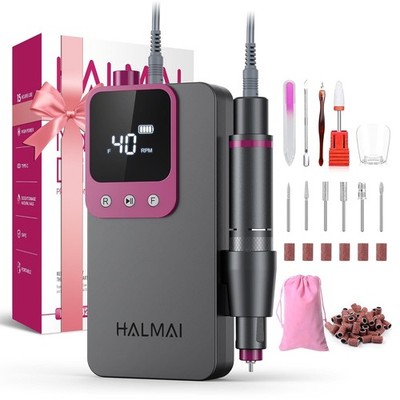 HALMAI Elektrischer Nagelfräser Professionell, Tragbare Nagelfeile 40000RPM Grau