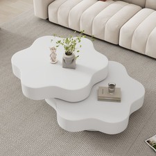 360° Rotating Coffee Table Cream White Flower Shaped Centre Table, Double Layer