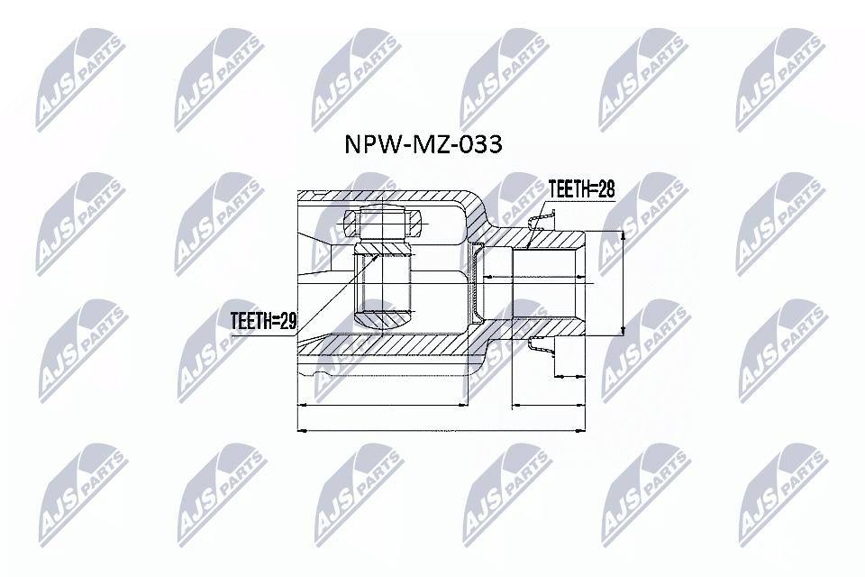 NTY CV Joint Axle Shaft NPW-MZ-033 For Mazda Differential Side 28 Teeth