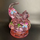 Fenton Art Glass Rose Pink Cat Trinket Box Hand Painted Butterflies Label Signed