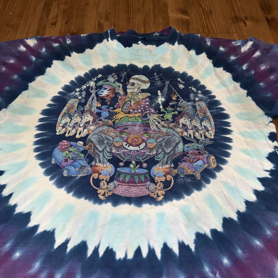 Vintage Años 90 Grateful Dead Pinkerton Circo Líquido Azul Tie Dye Para Hombre L  Foto 2 de 4