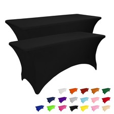 2 Pack 4FT Black Table Cloth for Rectangular Spandex Table Cover