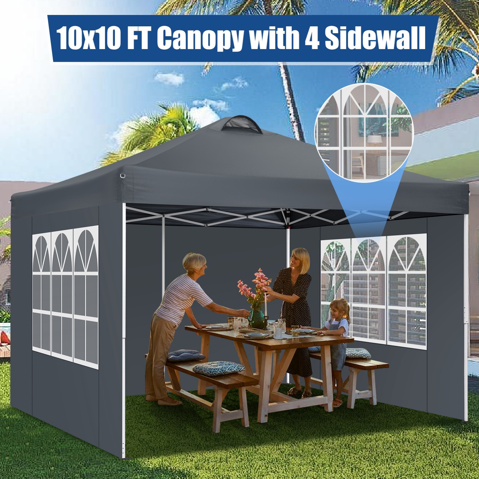 10'x10' Pop up Canopy Waterproof Outdoor Instant Backyard Tent with Carry Bag