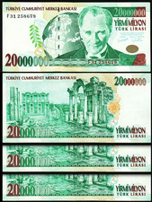 Turquía 20000000, 20.000.000, 20 millones de liras 2000, en estado bastante bueno++, LOTE DE 3 piezas, P-215