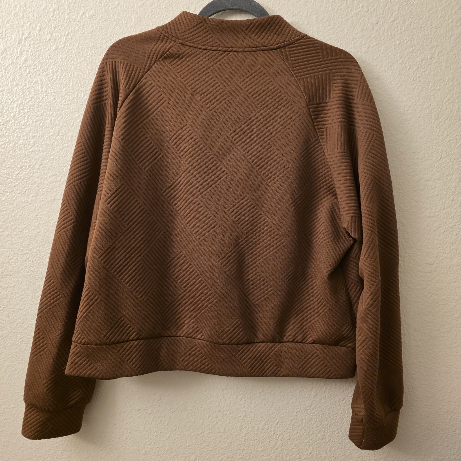 Brown Geometric Pattern Full Zip Short Jacket Lon… - image 2