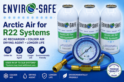 Envirosafe Arctic Air for R22, AC Refrigerant Support,  (3) cans and gauge