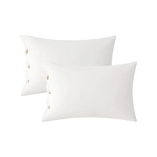 Pillowcases Standard Set of 2 Cotton Button Standard 20" 26" Cream White
