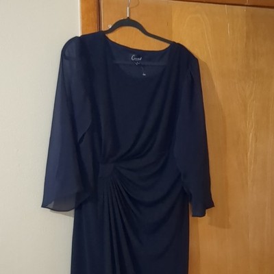 Connected Apparel Navy Solid Chiffon Maxi Dress Scoop Neck 3/4 Sleeve 14