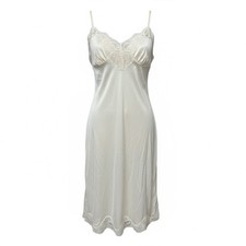 Illusion Beige Lace Trim Slip Dress Lingerie Vintage Style Very Silky