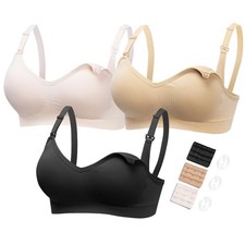 HOFISH Maternity Nursing Bras for Large, 3pcs/Pack Push Up:pink-black-beige 