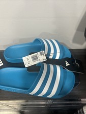 Adidas Men's Adilette Classic 11 M Slide Sandal Aqua White Stripe NWT Ships Free