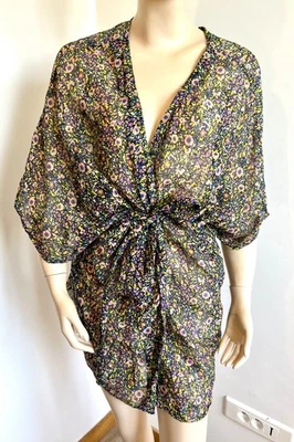 chemise T40 ba&sh voile 100% coton fleuri avec ceinture kimono multicolore 369/ - Photo 1/4