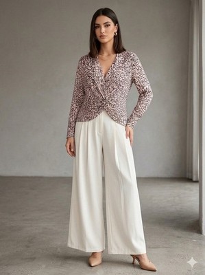 LAGENCE Top XS/TP Silk Leopard Twist Front Boho Mob Wife Quiet Luxury