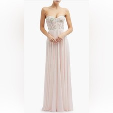 Dessy Collection Floral Embroidered Strapless Corset Dress Size 6 Blush Pink