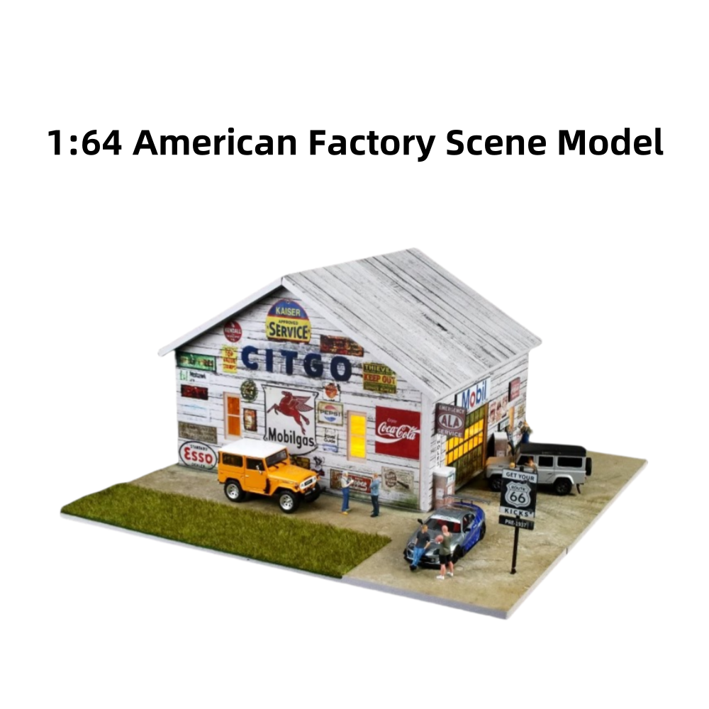 1/64 Diorama Diecast Car Garage LED Model Street American Factory