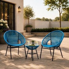 U Sleep 3pc Acapulco Bistro Set Blue Rope Chairs Glass Table Garden