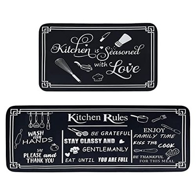 Black and White Kitchen Rugs,Non Skid Washable Microfiber mats for Kitchen 