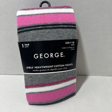George Girls Cotton Tights Size 7-10 Heavyweight Gray Pink